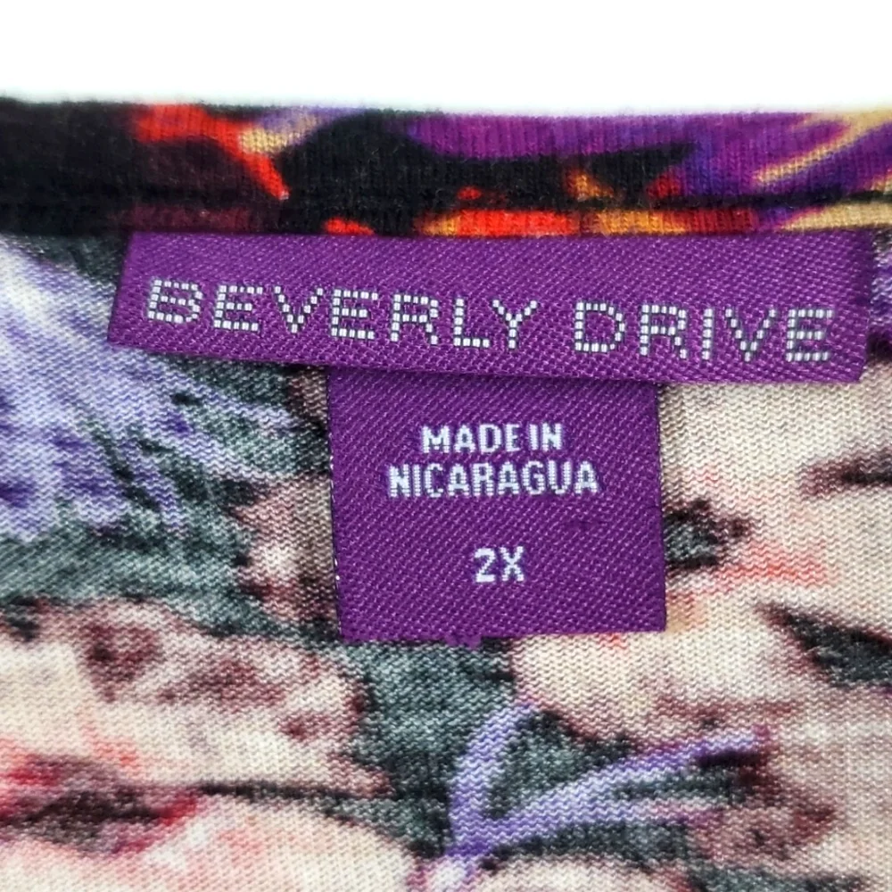 Beverly Drive Floral Blouse Red Purple Boho Tunic Top Long Sleeve Size 2X - Picture 8 of 11